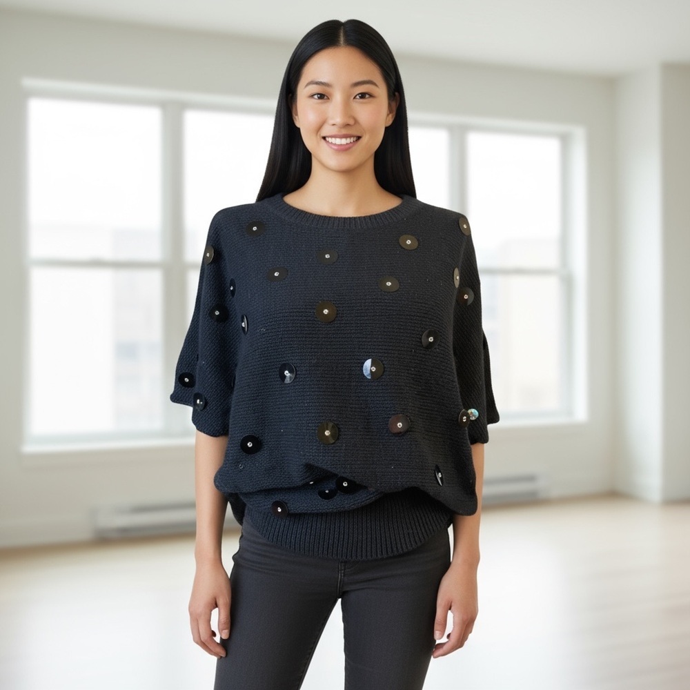 Vintage Bonnie Boerer & Company Black Short Sleeve Embellished Sweater